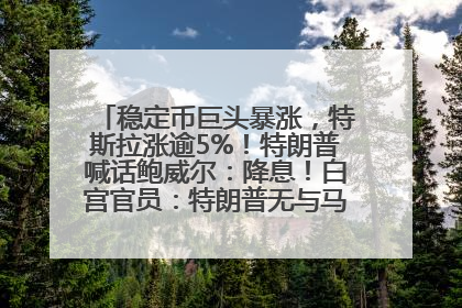 稳定币巨头暴涨，特斯拉涨逾5%！特朗普喊话鲍威尔：降息！白宫官员：特朗普无与马斯克交谈计划，他正考虑卖掉红色特斯拉